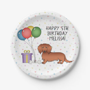 Rode Langharige Dachshund Cartoon Hond Gefelicitee Papieren Bordje