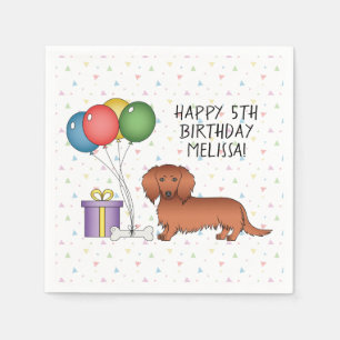 Rode Langharige Dachshund Cartoon Hond Gefelicitee Servet