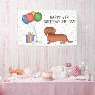 Rode Langharige Dachshund Cartoon Hond Verjaardag Spandoek