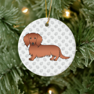 Rode Langharige Dachshund Lieve Cartoon Hond & Tek Keramisch Ornament