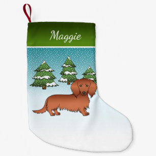Rode Langharige Dachshund Mooie Hond - Winter Bos Kleine Kerstsok