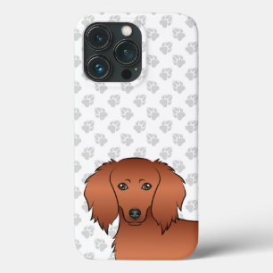 Rode Langharige Dachshund Mopshoofd Cute Cartoon iPhone 13 Pro Hoesje
