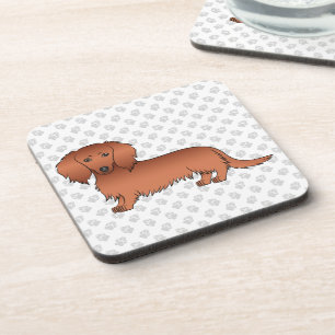 Rode Langharige Dachshund Schattige Cartoon Hond & Bier Onderzetter