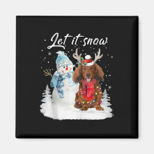 Rode langharige teckel Santa Dog Kerstsneeuw Magneet