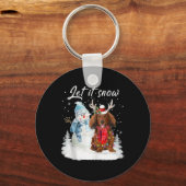 Rode langharige teckel Santa Dog Kerstsneeuw Sleutelhanger (Voorkant)