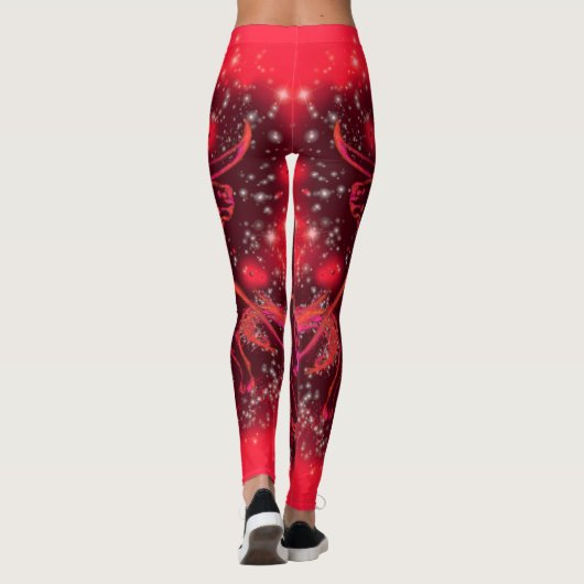 Rode Leggings met Bull Running In Sterrennacht (Achterkant)
