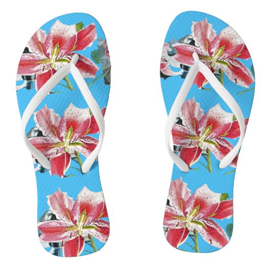 Rode lelie blauwe bloem bloemen dames ondergoed teenslippers (Voetbed)