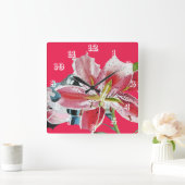 Rode Lelie Lelies Waterverf Bloem Kunst Bloem Vierkante Klok (Huis)