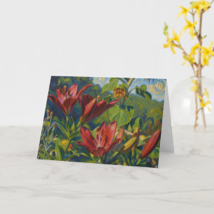 Rode Lelies Bloemkunst Tuin Notitiekaart