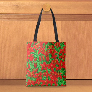 Rode Lelies Tote Tas