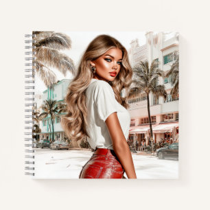 Rode leren glam meisje spiraal notitieboek