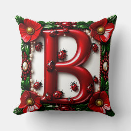 🐞 Rode Letter B Lieveheersbeestjes Papavers Parel Kussen