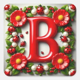 🐞 Rode Letter B Naambord Lieveheersbeestjes Klapr Vierkante Sticker