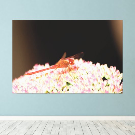 Rode libel met roze canvas afdruk (Insitu (Houten vloer))