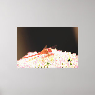 Rode libel met roze canvas afdruk