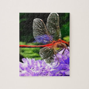Rode libel op Violet Purple Flowers Legpuzzel