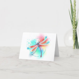 Rode libel op waterverf achtergrond bedankkaart