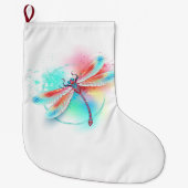 Rode libel op waterverf achtergrond grote kerstsok (Voorkant)