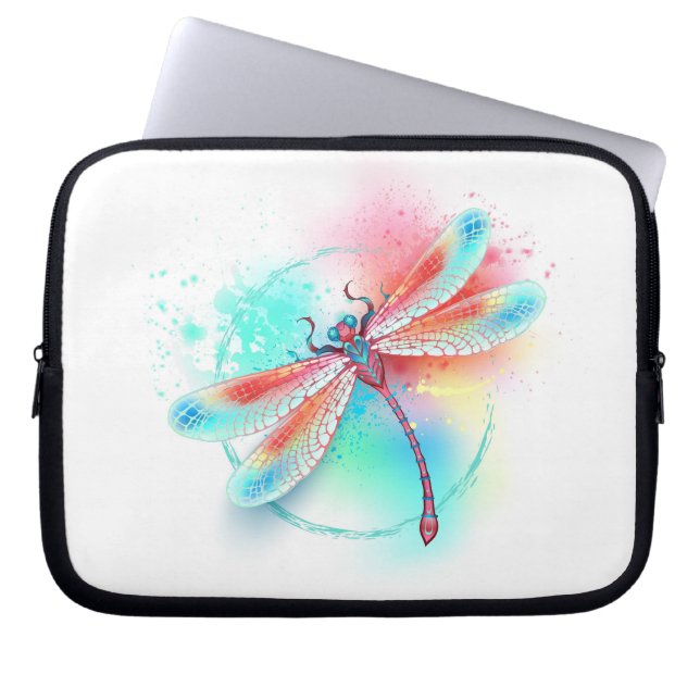 Rode libel op waterverf achtergrond laptop sleeve (Voorkant)