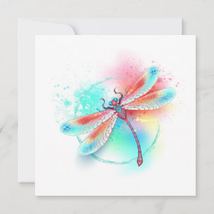 Rode libel op waterverf achtergrond notitiekaartje