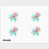 Rode libel op waterverf achtergrond rechthoekige sticker (Vel)