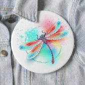 Rode libel op waterverf achtergrond ronde button 6,0 cm (In situ)