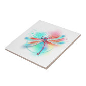 Rode libel op waterverf achtergrond tegeltje (Zijkant)