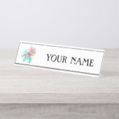 Rode libellen op waterverf achtergrond bureau naambordje (Voorkant)