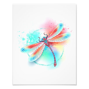 Rode libellen op waterverf achtergrond foto afdruk