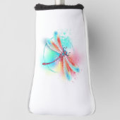 Rode libellen op waterverf achtergrond golfheadcover (Draai 90)