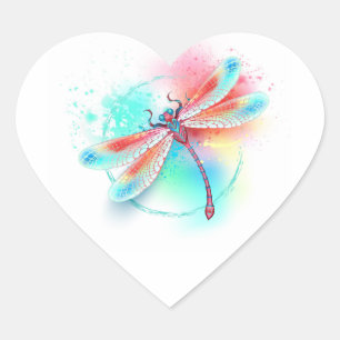 Rode libellen op waterverf achtergrond hart sticker