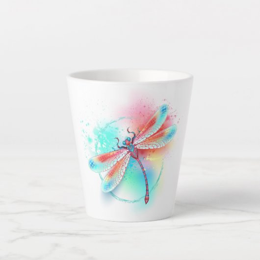 Rode libellen op waterverf achtergrond latte mok (Voorkant)