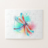 Rode libellen op waterverf achtergrond legpuzzel (Horizontaal)