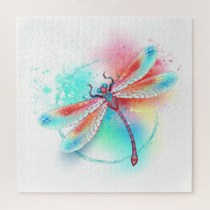 Rode libellen op waterverf achtergrond legpuzzel