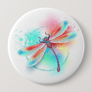 Rode libellen op waterverf achtergrond ronde button 4,0 cm