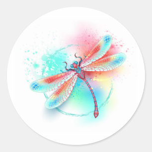 Rode libellen op waterverf achtergrond ronde sticker