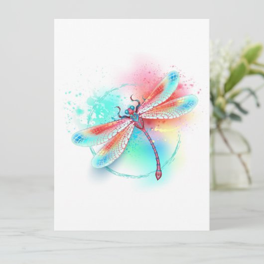 Rode libellen op waterverf achtergrond save the date (Staand voorkant)