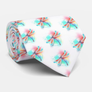 Rode libellen op waterverf achtergrond stropdas