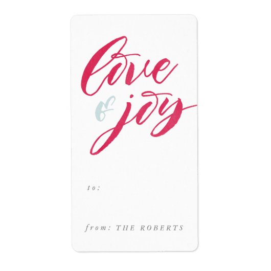 Rode Liefde en Joy Gift Label Sticker (Voorkant)