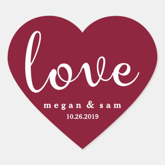 Rode Liefde Naam en Datum Hart Sticker (Voorkant)