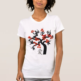 Rode liefde vogels op Sakura boom Chinese liefde s T-shirt
