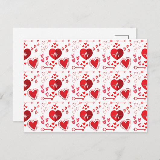 Rode liefdesharten en pijlpapier briefkaart (Voorkant / Achterkant)