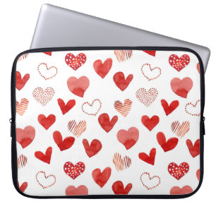 Rode liefdesharten, waterverf. laptop sleeve