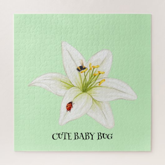 Rode lieveheersbeestje roze lelie bloem aangepaste legpuzzel (Verticaal)