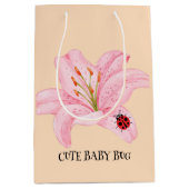 Rode lieveheersbeestje roze lelie bloem aangepaste medium cadeauzakje (Voorkant)