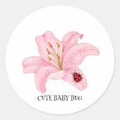 Rode lieveheersbeestje roze lelie bloem aangepaste ronde sticker (Voorkant)