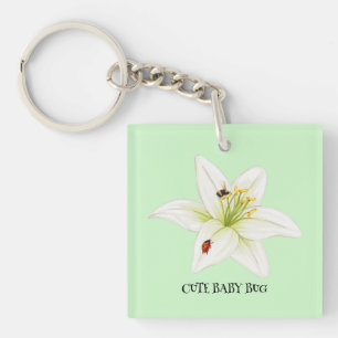Rode lieveheersbeestje roze lelie bloem aangepaste sleutelhanger