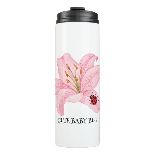 Rode lieveheersbeestje roze lelie bloem aangepaste thermosbeker (Voorkant)