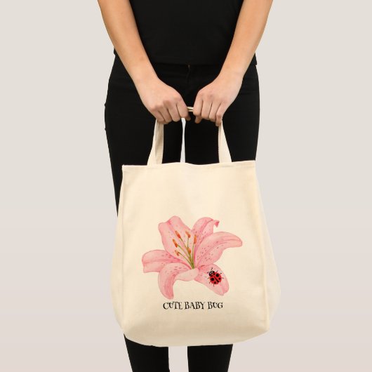 Rode lieveheersbeestje roze lelie bloem aangepaste tote bag (Voorkant (product))