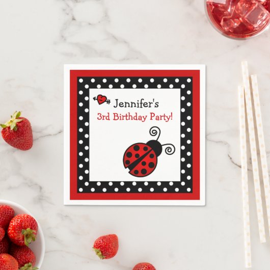 Rode lieveheersbeestje Verjaardag - Zwart en wit P Servetten (Insitu)